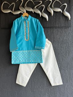 The Little Tales - Blue Silk Kurta and Pyjama