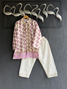 The Little Tales - Purple Ganpati Print Kurta and Pyjama