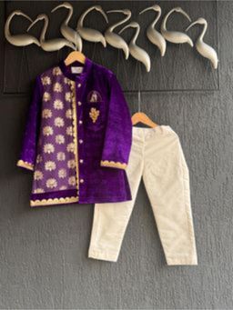The Little Tales - Purple Woven Regular Kurta and Pyjama