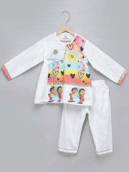 The Little Tales - Off White Printed Regular Kurta and Pyjama