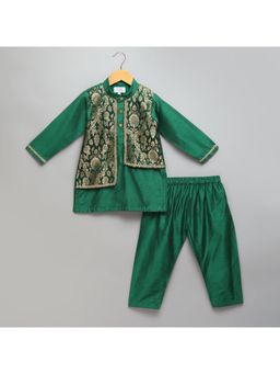 The Little Tales - Green Woven Regular Kurta with Pyjama