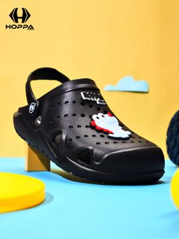 HOPPA - Kids Black Kroko Clogs