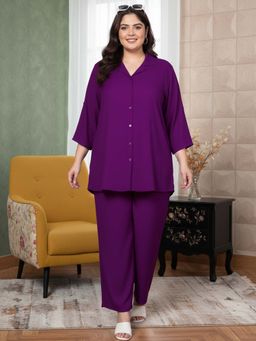 Indietoga - Plus Size Purple Solid Rayon Shirt and Pyjama