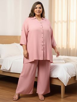 Indietoga - Plus Size Pink Solid Rayon Shirt and Pyjama
