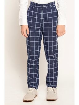 One Friday - Boys Navy Blue Checks Trousers