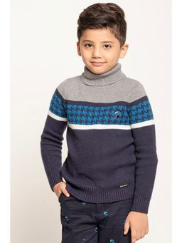 One Friday - Boys Navy Blue Colorblock Sweater