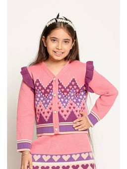 One Friday - Girls Pink Printed Sweater