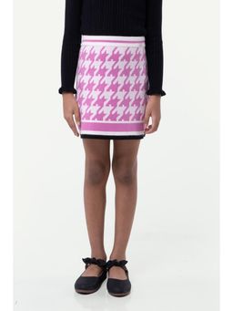 One Friday - Girls Pink Printed Knitted Skirt