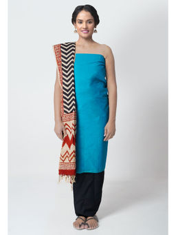 Unnati Silks - Unstitched Blue Rajasthani Cotton Salwar Kameez (Set of 3)