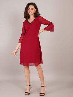 Curvydrobe - Maroon Solid Bell Sleeves Sheath Dress