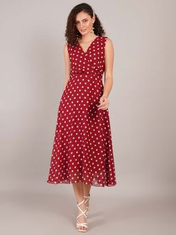 Curvydrobe - Maroon Polka Dot A Line Dress
