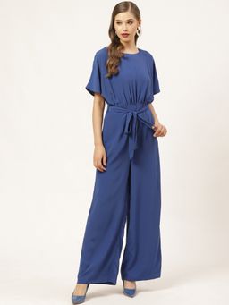 Twenty Dresses by Nykaa Fashion - Blue Solid Round Neck Jumpsuit