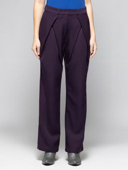 SHAYE - Purple Solid Straight Fit Trouser