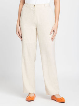 SHAYE - Beige Solid Regular Fit Trouser