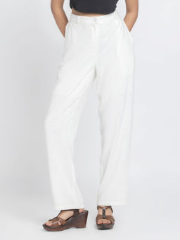 SHAYE - White Solid Regular Fit Trouser