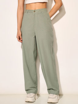 ONLY - Green Solid Regular Fit Trouser