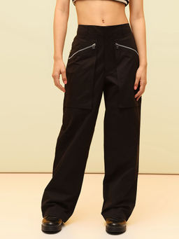 ONLY - Black Solid Regular Fit Trouser