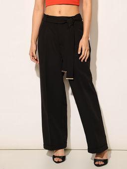 ONLY - Black Solid Regular Fit Trouser and Belt (Set of 2)