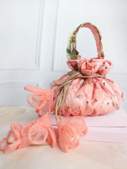 Soho Boho Studio - Jane Bloom Peach Round Potli Bag