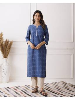 Baisacrafts - Blue Leaf Printed Loose Fit Kurti