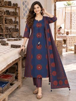 BERRYLICIOUS - Blue Hand Work Kurta with Pant and Dupatta
