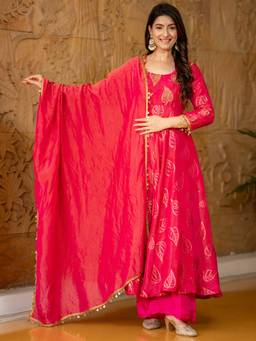 HOUSE OF JAMOTI - Hayat Rani Pink Brocade Anarkali Kurta and Pant with Dupatta