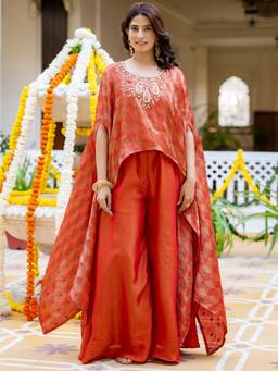 HOUSE OF JAMOTI - Evara Orange Brocade Co-ord Set