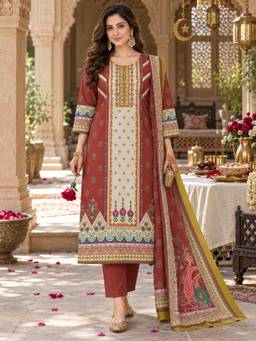 BERRYLICIOUS - Mustard Printed Straight Kurta with Pant and Dupatta Set
