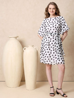 MISH - Chiffon Polka Dot Printed Style Dress - White (Set of 2)