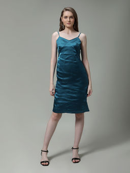 MISH - Satin Solid Sheath Dress - Teal