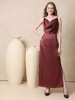 MISH - Satin Solid Maxi Dress - Maroon
