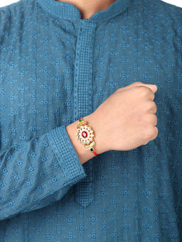 Peora - Men Kundan Beaded Rakhi with Roli Chawal Greeting Card R25C01 (Set of 6)