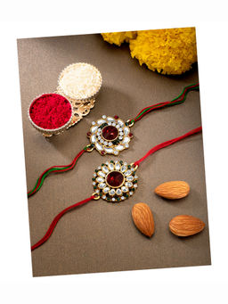 Peora - Kundan Beads Rakhi with Roli Chawal Greeting Card R25C03 (Set of 5)