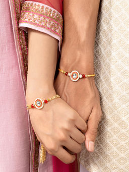 Peora - Rakhi & Lumba For Bhaiya & Bhabhi With Roli Chawal & Greeting Card
