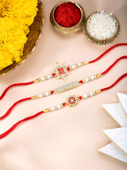 Peora - Rakhis For Brother Raksha Bandhan Rakhis With Roli Chawal & Greeting Card (Pack of 4)