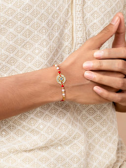 Peora - Crystals & Beads Studded Rakhis With Roli Chawal & Greeting Card (Pack of 4)