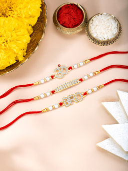 Peora - Bro Om Rakhis With Roli Chawal & Greeting Card (Pack of 4)