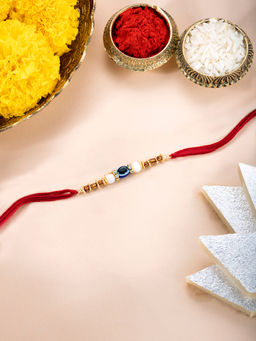 Peora - Evil Eye Studded Rakhi For Brother Rakhi With Roli Chawal & Greeting Card