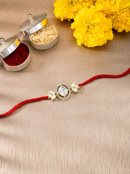 Peora - Cz Studded Rakhi For Brother Bhaiya With Roli Chawal & Greeting Card