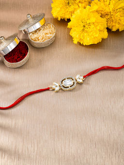 Peora - Cz Studded Rakhi For Brother Bhaiya With Roli Chawal & Greeting Card