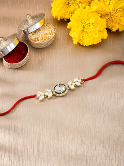 Peora - Cz Studded Rakhi For Brother Bhaiya With Roli Chawal & Greeting Card