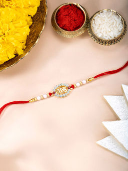 Peora - Crystal & Beads Studded Vira Rakhi For Brother With Roli Chawal & Greeting Card