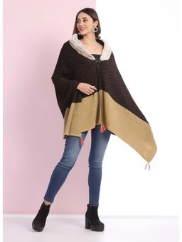 Shaily - Womens Solid Black & Brown Knitted V Neck Ponchos