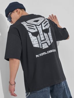 HIGHLANDER - Transformer Men Black Round Neck Oversized Graphic T-Shirt