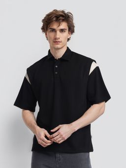 HIGHLANDER - Men Black Round Neck Oversized Polo T-Shirt