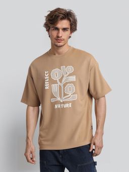 HIGHLANDER - Men Khaki Round Neck Oversized T-Shirt