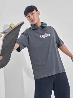 HIGHLANDER - Men Grey Round Neck Oversized T-Shirt