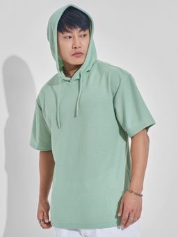 HIGHLANDER - Men Green Regular Half Sleeve Hoody T-Shirt