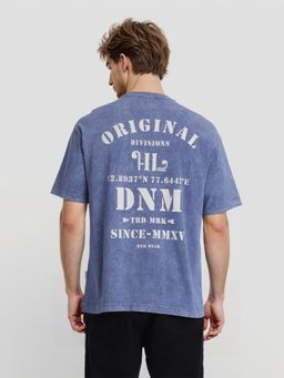 HIGHLANDER - Men Blue Round Neck Oversized T-Shirt