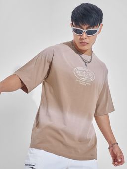 HIGHLANDER - Men Brown Round Neck Raglan Oversized Ombre T-Shirt